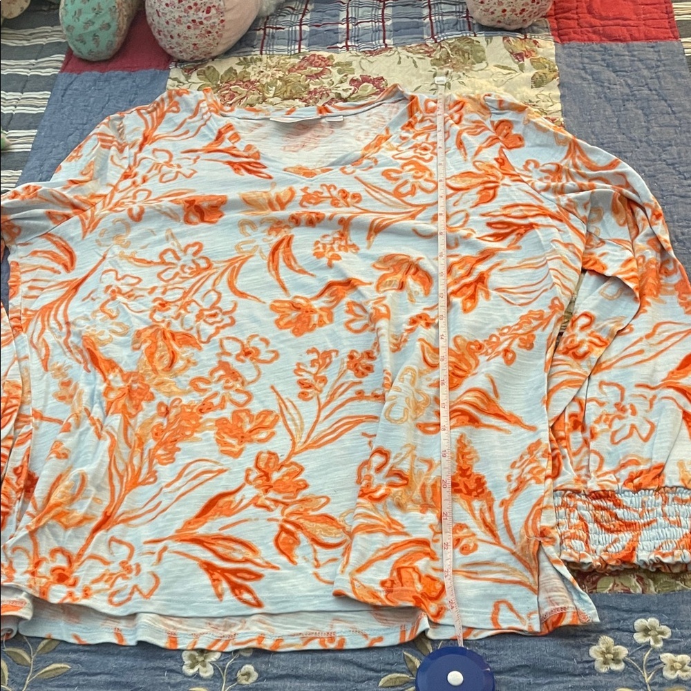 Belle by Kim Gravel Orange Floral Blouse - Picture 5 of 8